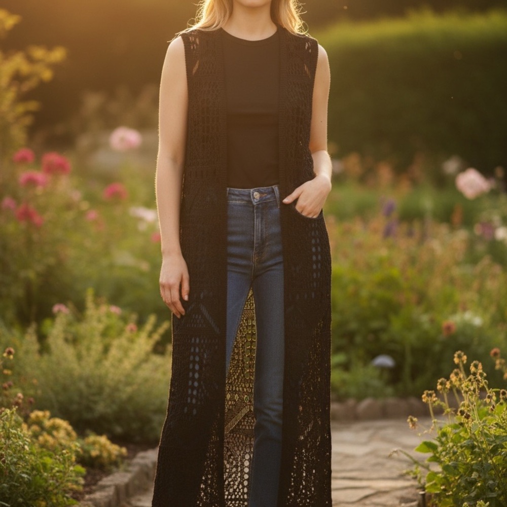 Chelsea & Theodore Black Crochet Vest